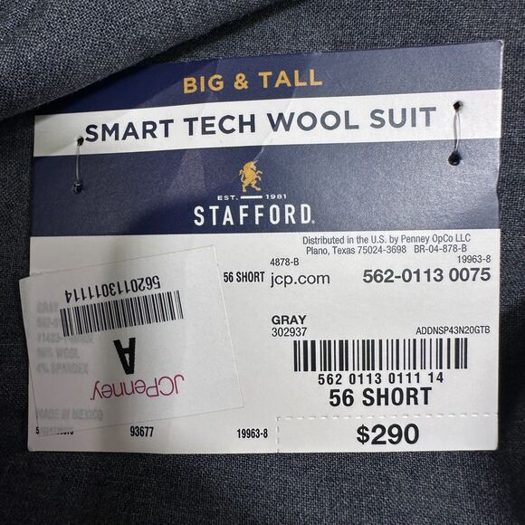 STAFFORD BIG and TALL Mens Blazer Sport Coat Two Button Jacket 56S Gray WOOL - Picture 5 of 5